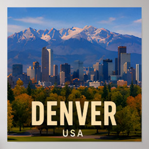 Poster Presente de Viagem Cidade Montanhosa Denver Colora