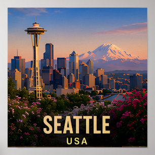 Poster Presente de Viagem de Seattle Washington Montanha