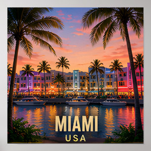 Poster Presente de Viagem Miami Flórida Beira Mar Tropica