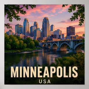 Poster Presente de Viagem Minneapolis Minnesota Rio Cidad