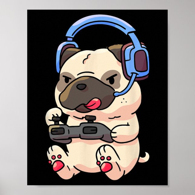 Poster Presente de Videogame Pug Gamer Pugs de Jogos  (Frente)