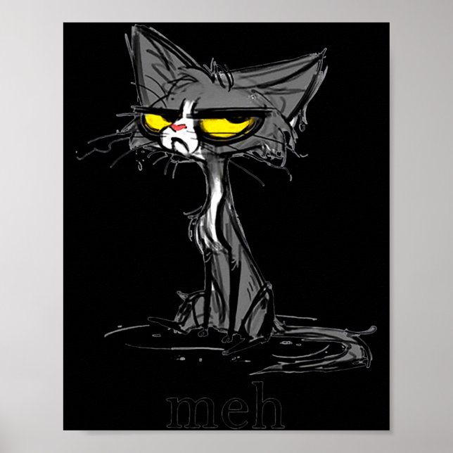 Poster Presente Divertido de Gato Meh Para Amantes de Gat (Frente)