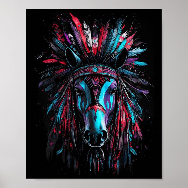 Poster Presente do Cavalo Bonnet da Guerra Indígena Nativ (Frente)