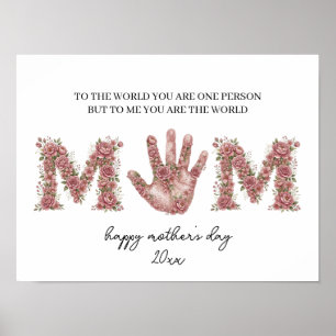 Poster Presente do Dia das Mães com Marca de Mão, Flor do