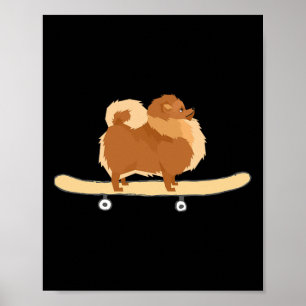 Poster Presente engraçado de filhote pomerânia de skate