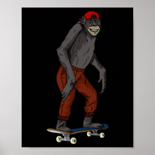 Poster Presente Engraçado de Macaco de Skate para Skate e