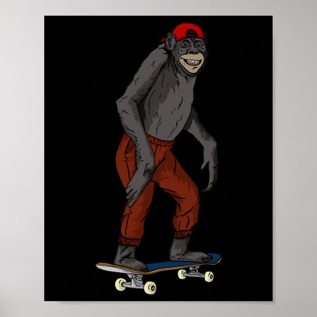 Poster Presente Engraçado de Macaco de Skate para Skate e (Frente)