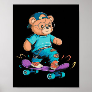 Poster Presente engraçado de urso fofo de skate para home