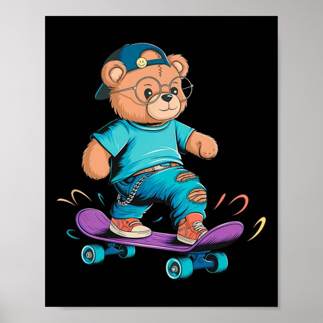 Poster Presente engraçado de urso fofo de skate para home (Frente)