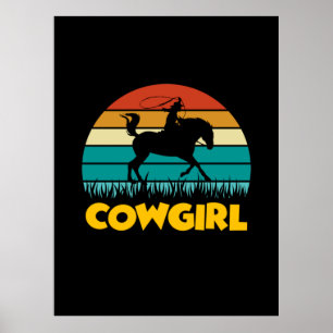 Poster Presente Equestre   Vintage Cowgirl