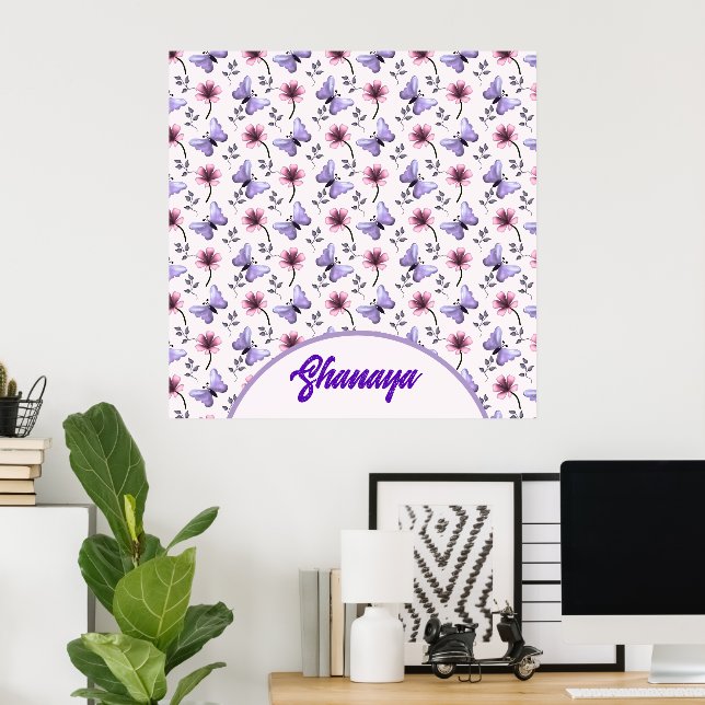 Poster Presente Floral Borboleta Primavera Personalizado  (Escritório em casa)