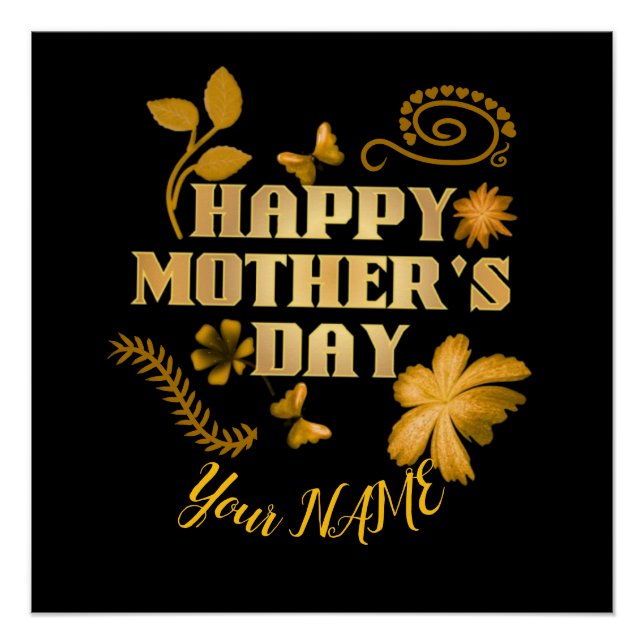 Pôster Presente Floral Dourado Personalizado Feliz Dia da (Frente)