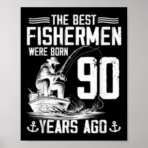 Poster Presente Homem de 90 Anos Pescador Aniversário de
