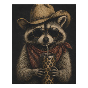 Pôster Presente para Amante de Guaxinim Vintage Western