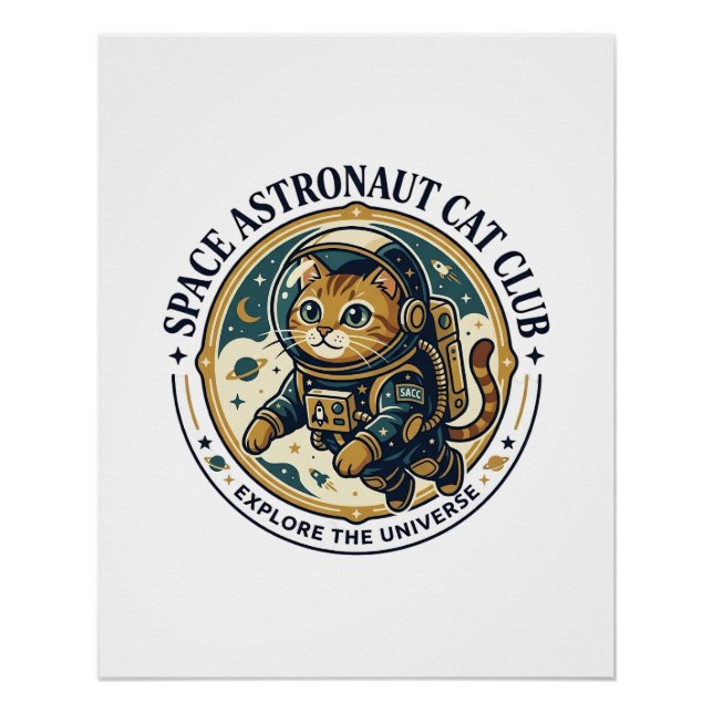 Pôster Presente para Pai de Gato Astronauta Espacial - As (Frente)