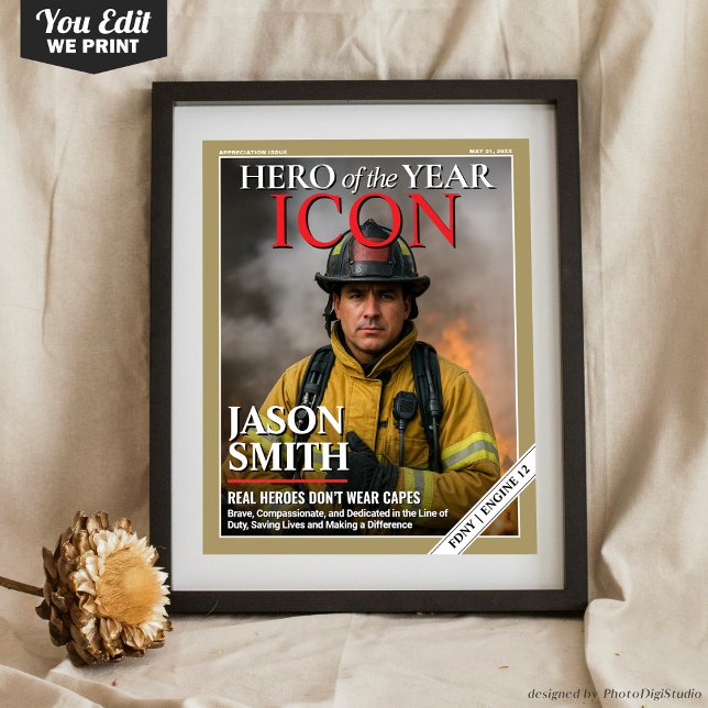 Poster Presente Personalizado para Bombeiro Capa de Revis (Custom Firefighter Gift Fireman Magazine Cover Poster)