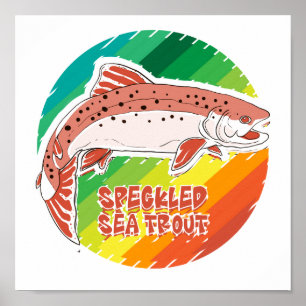 Poster Presente Retro de Pesca de Truta Marinha Manchada