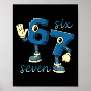 Poster Presente Retro Seis Sete Número Meme Brainrot Para