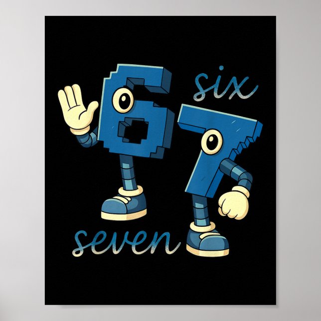Poster Presente Retro Seis Sete Número Meme Brainrot Para (Frente)