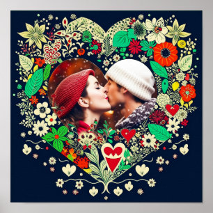 Poster Presente Romântico de Quadro Cardíaco Floral Perso
