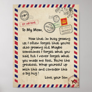 Poster Presentes da mãe  Carta À Minha Mãe Amor Do Filho