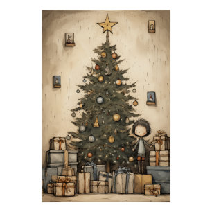 Pôster Presentes De Natal Sob A Ilustração De Árvore