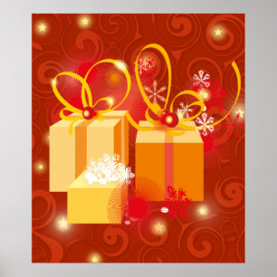 Poster Presentes de Natal vermelhos e Dourados