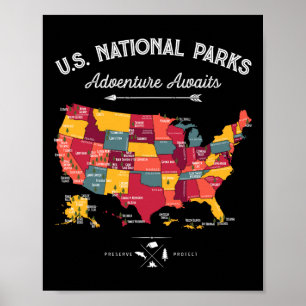 Poster Presentes do Mapa dos 62 Parques Nacionais Us Park