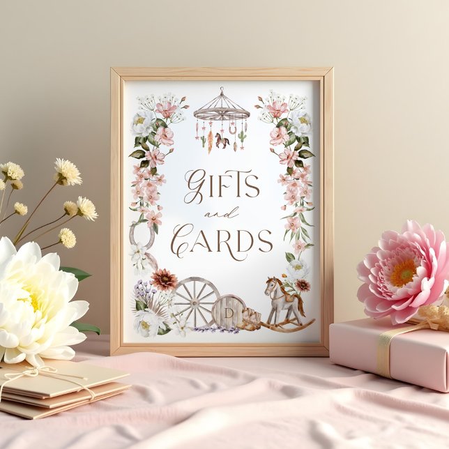 Poster Presentes e Cartões Chá de fraldas Floral Ocidenta (Gifts & Cards Wild Western Floral Baby Shower Poster)