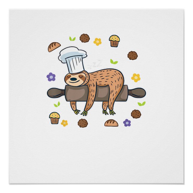 Pôster Presentes Engraçados de Confeitaria - Sloth Baker  (Frente)