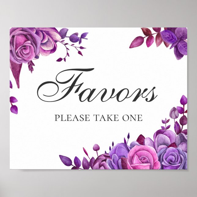 Poster Presentes, leve um. Flores de casamento rosa e rox (Frente)