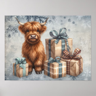 Poster Presentes Vaca Highland Inverno Azul
