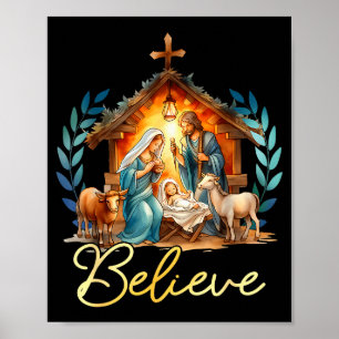 Poster Presépio Acredite Natal Cristão Família Alegre