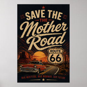 Poster Preservação do Carro Clássico Vintage Route 66 no