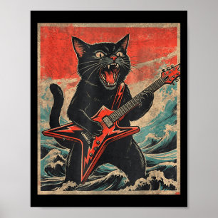 Poster Preserve a guitarra vintage gato estilo banda lega