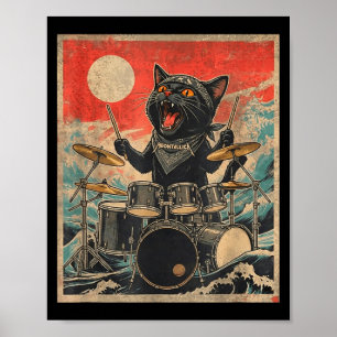 Poster Preserve o Rock Bateria Vintage Gato Estilo de Ban
