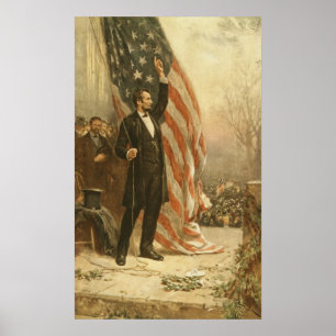 Pôster Presidente Abraham Lincoln Sob Bandeira Americana
