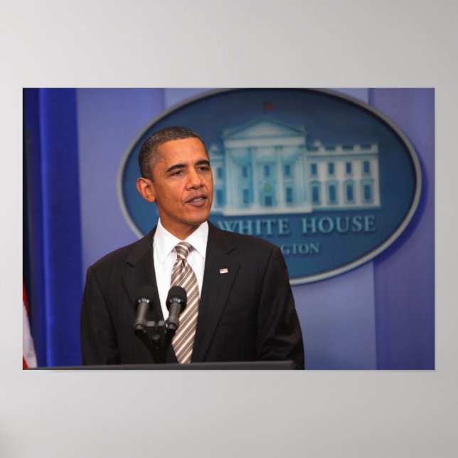 Pôster Presidente Barack Obama faz um anúncio (Frente)