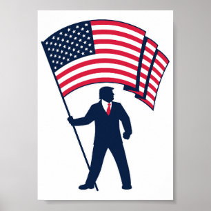 Poster Presidente Trump Portando a Bandeira dos EUA 