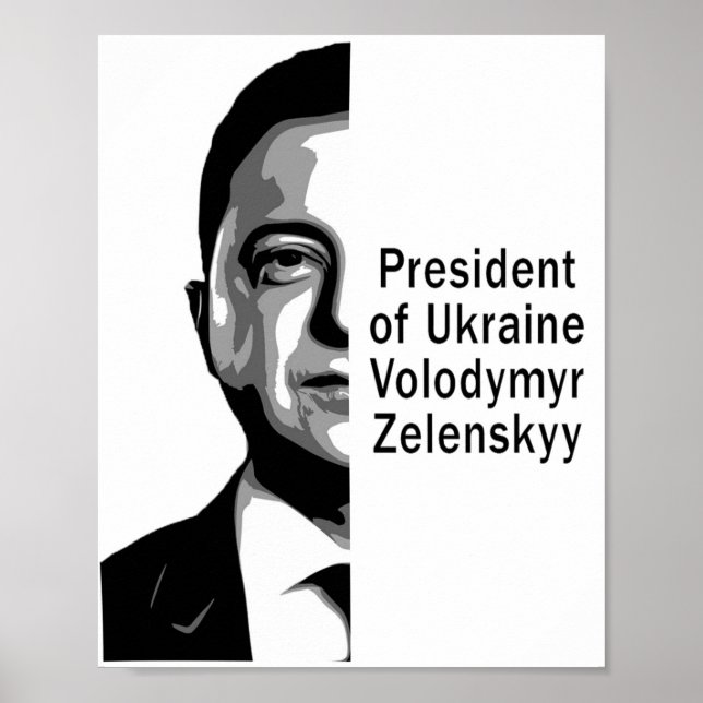 Poster Presidente ucraniano Zelenskyy Half Retrato B&W Ar (Frente)