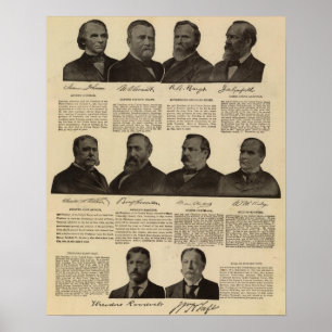 Pôster Presidentes E.U., autógrafos, biografias