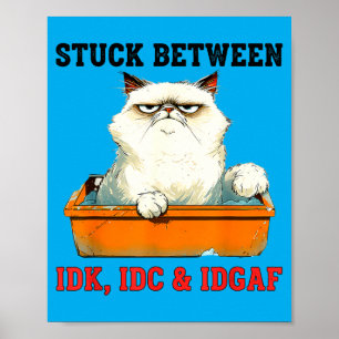 Poster Preso Entre Idk Idc Idgaf Amante de Gato Engraçado