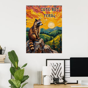 Poster Preso Pintado: Raccoon em Rocky Perch
