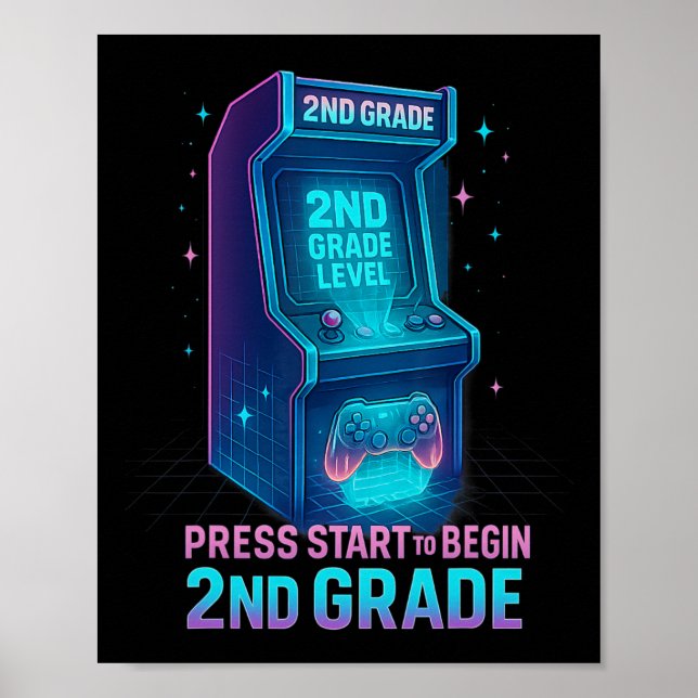 Poster Press Start 2nd Grade Gamer Kids Level Up Fun 1  (Frente)