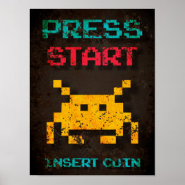 Poster Pressione Iniciar Inserir Moeda Pixel Arcade