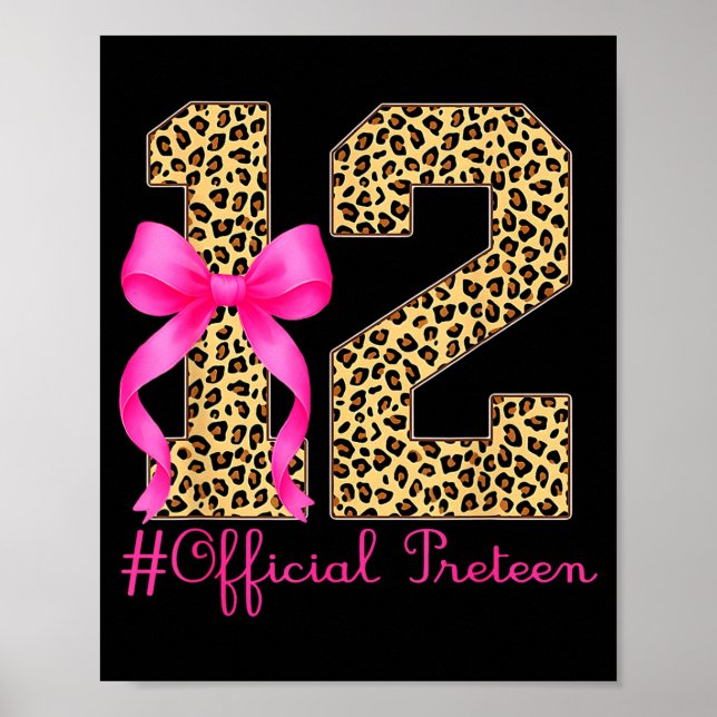 Poster Preteen 12th Birthday Girl Coquette Bow Leopard  (Frente)