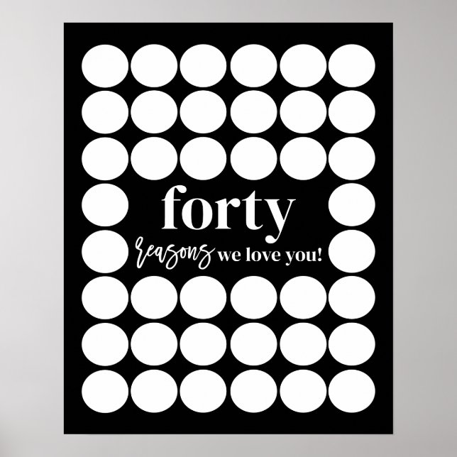 Poster Preto 40 Razões Para Te Amarrarmos O Aniversário. (Frente)