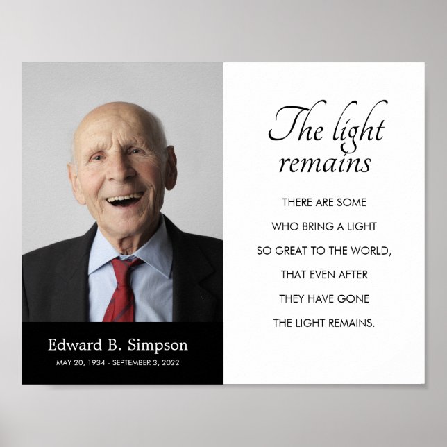Poster Preto A Luz Permanece Memorial Funerário Foto (Frente)