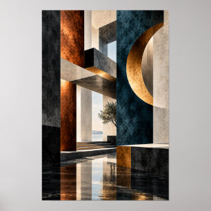 Poster Preto Azul Dourado Geometria Arquitetônica Abstrat