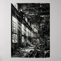Preto Branco Abandonado Fábrica Industrial Urbana